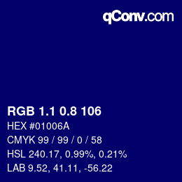 カラーコード: RGB 1.1 0.8 106 | qconv.com