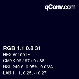 カラーコード: RGB 1.1 0.8 31 | qconv.com