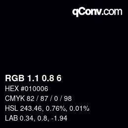 カラーコード: RGB 1.1 0.8 6 | qconv.com