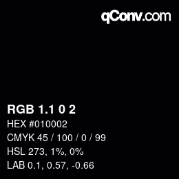 カラーコード: RGB 1.1 0 2 | qconv.com
