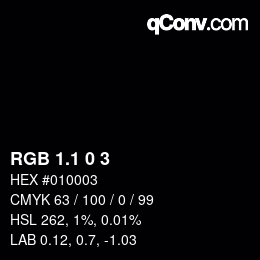 カラーコード: RGB 1.1 0 3 | qconv.com