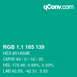カラーコード: RGB 1.1 165 139 | qconv.com