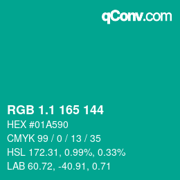 カラーコード: RGB 1.1 165 144 | qconv.com