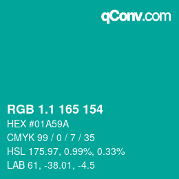 カラーコード: RGB 1.1 165 154 | qconv.com