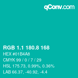 カラーコード: RGB 1.1 180.8 168 | qconv.com