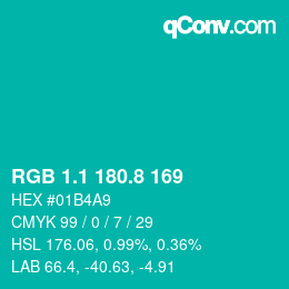 カラーコード: RGB 1.1 180.8 169 | qconv.com