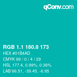 カラーコード: RGB 1.1 180.8 173 | qconv.com