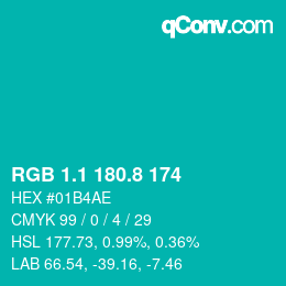 カラーコード: RGB 1.1 180.8 174 | qconv.com