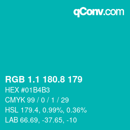 カラーコード: RGB 1.1 180.8 179 | qconv.com