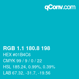 カラーコード: RGB 1.1 180.8 198 | qconv.com