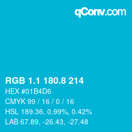 カラーコード: RGB 1.1 180.8 214 | qconv.com