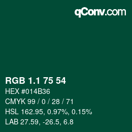 カラーコード: RGB 1.1 75 54 | qconv.com