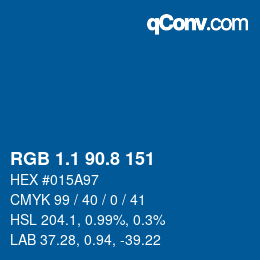 カラーコード: RGB 1.1 90.8 151 | qconv.com
