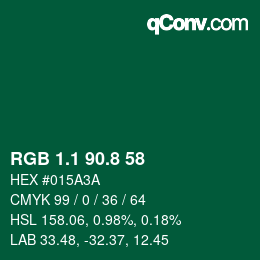 カラーコード: RGB 1.1 90.8 58 | qconv.com