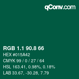 カラーコード: RGB 1.1 90.8 66 | qconv.com