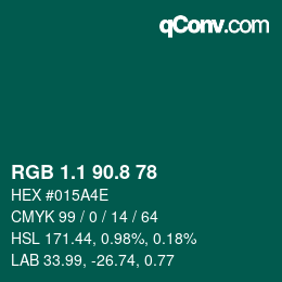 Color code: RGB 1.1 90.8 78 | qconv.com