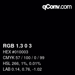 カラーコード: RGB 1.3 0 3 | qconv.com