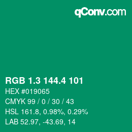 カラーコード: RGB 1.3 144.4 101 | qconv.com