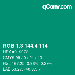 カラーコード: RGB 1.3 144.4 114 | qconv.com