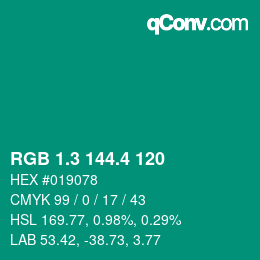 カラーコード: RGB 1.3 144.4 120 | qconv.com