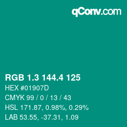 カラーコード: RGB 1.3 144.4 125 | qconv.com