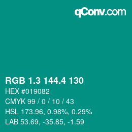 カラーコード: RGB 1.3 144.4 130 | qconv.com