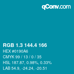 カラーコード: RGB 1.3 144.4 166 | qconv.com