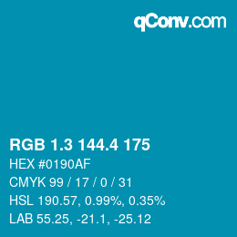 カラーコード: RGB 1.3 144.4 175 | qconv.com