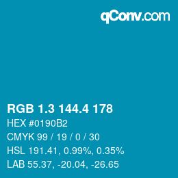 カラーコード: RGB 1.3 144.4 178 | qconv.com