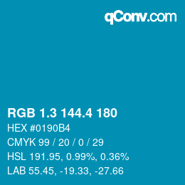 カラーコード: RGB 1.3 144.4 180 | qconv.com