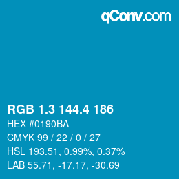 カラーコード: RGB 1.3 144.4 186 | qconv.com