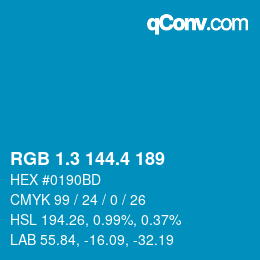 カラーコード: RGB 1.3 144.4 189 | qconv.com
