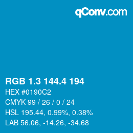 カラーコード: RGB 1.3 144.4 194 | qconv.com