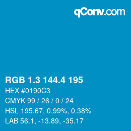 カラーコード: RGB 1.3 144.4 195 | qconv.com