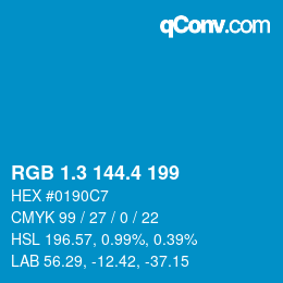 カラーコード: RGB 1.3 144.4 199 | qconv.com
