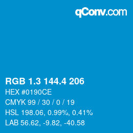 カラーコード: RGB 1.3 144.4 206 | qconv.com
