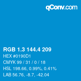 カラーコード: RGB 1.3 144.4 209 | qconv.com