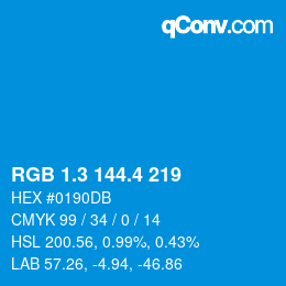 カラーコード: RGB 1.3 144.4 219 | qconv.com