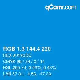 カラーコード: RGB 1.3 144.4 220 | qconv.com