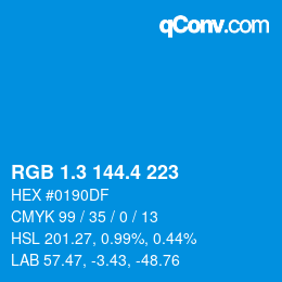 カラーコード: RGB 1.3 144.4 223 | qconv.com
