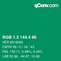 カラーコード: RGB 1.3 144.4 96 | qconv.com