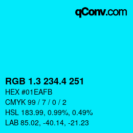 カラーコード: RGB 1.3 234.4 251 | qconv.com
