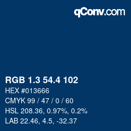 カラーコード: RGB 1.3 54.4 102 | qconv.com