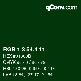 カラーコード: RGB 1.3 54.4 11 | qconv.com