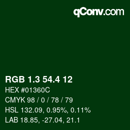 カラーコード: RGB 1.3 54.4 12 | qconv.com