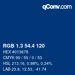 カラーコード: RGB 1.3 54.4 120 | qconv.com