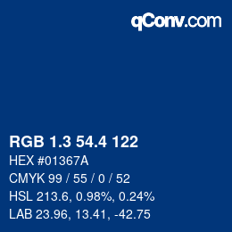 カラーコード: RGB 1.3 54.4 122 | qconv.com