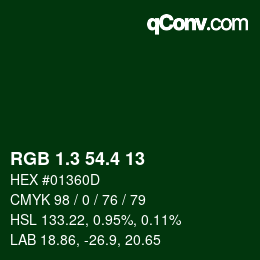カラーコード: RGB 1.3 54.4 13 | qconv.com