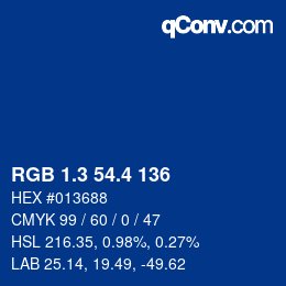 カラーコード: RGB 1.3 54.4 136 | qconv.com