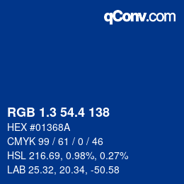 カラーコード: RGB 1.3 54.4 138 | qconv.com
